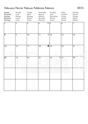 2015 Calendar - February