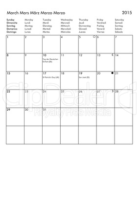 2015 Calendar - March
