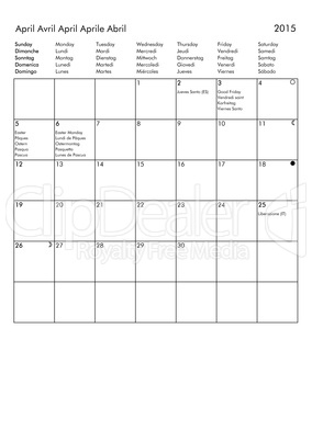 2015 Calendar - April