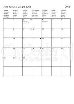 2015 Calendar - June