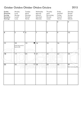 2015 Calendar - October