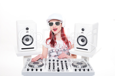 Trendy Female DJ Mixing Music