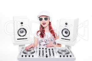 Trendy Female DJ Mixing Music