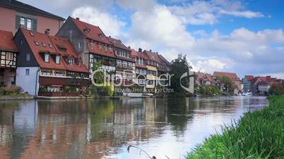 River and vintage houses in Bamberg, Germany, timelapse