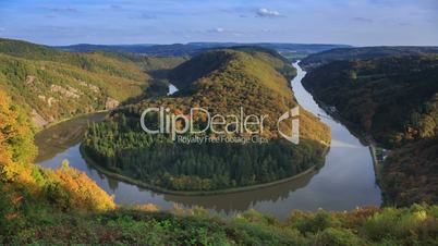 Saar loop (saarschleife) in germany near Orscholz, timelapse