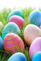 Colorful Easter Eggs On Green Gass