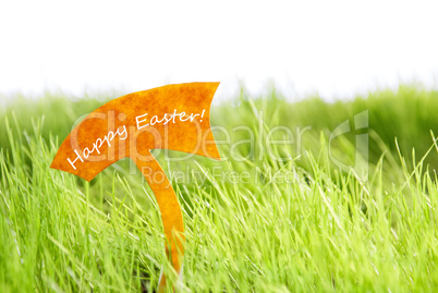 Label With Happy Easter On Green Grass