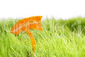 Label With Happy Easter On Green Grass