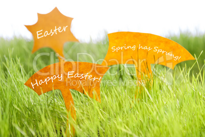 Three Labels With Happy Easter On Green Grass