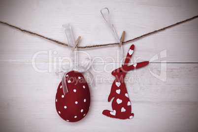 One Red Easter Bunny And Easter Egg Hanging On Line With Frame