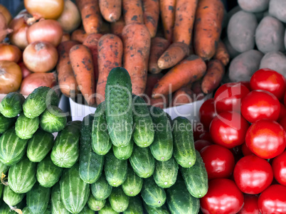 integers different fresh vegetables on the counter close-up