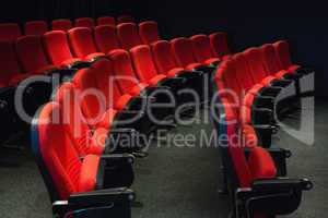 Empty rows of red seats