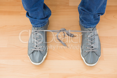 Mans shoes with tangled laces