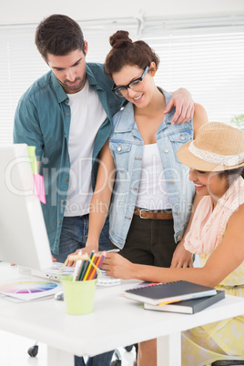 Couple with colleague speaking together