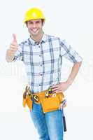 Handyman gesturing thumbs up sign