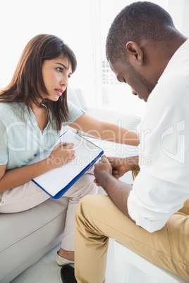 Therapist comforting her upset patient