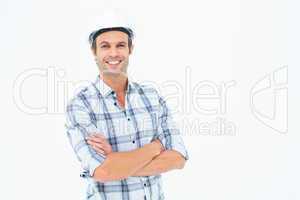 Architect standing arms crossed over white background