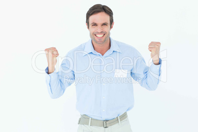 Happy businessman celebrating victory