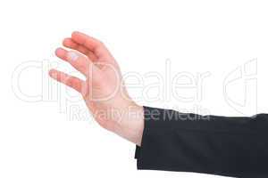 Businessman in suit holding his hand out