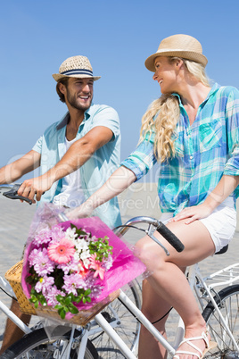 Cute couple on a bike ride