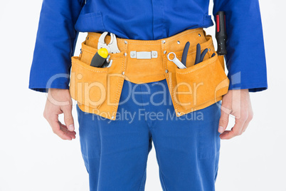 Repairman wearing tool belt