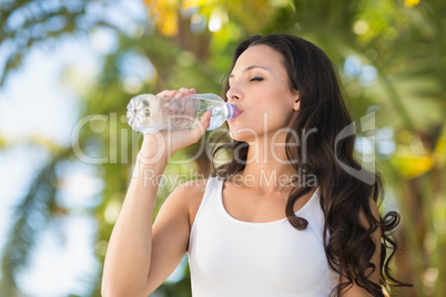 Pretty brunette drinking bottle of water