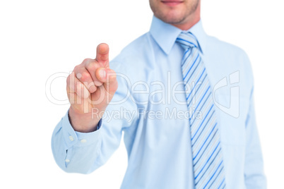 Businessman in shirt pointing with his finger Businessman in shirt pointing with his finger