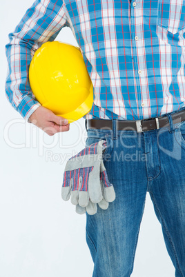 Manual worker with hard hat and gloves