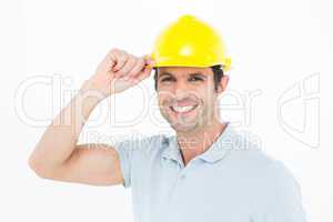 Architect wearing hardhat over white background