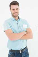 Delivery man standing arms crossed