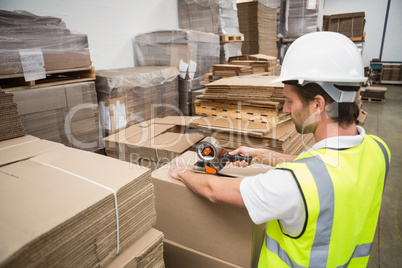 Warehouse worker preparing a shipment