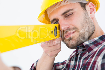 Close-up of technician using spirit level