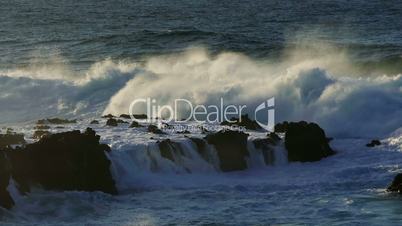 Waves Atlantic Ocean Breaking onto Rocks, panoramic view