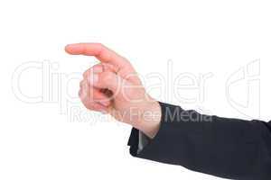 Hand of businessman in suit pointing