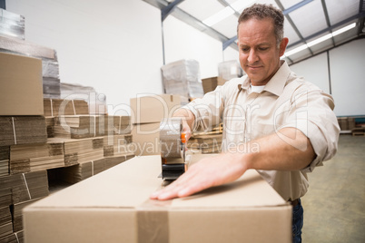 Warehouse worker preparing a shipment