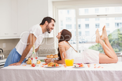 Young couple having a romantic breakfast