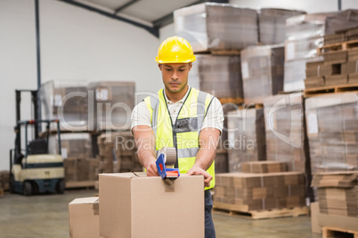 Warehouse worker preparing a shipment