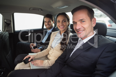 Business team working in the back seat