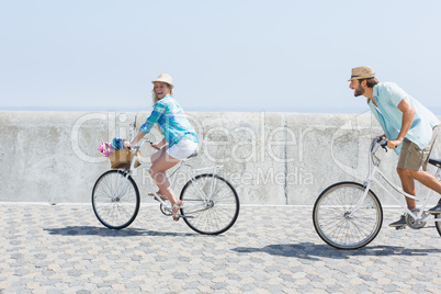 Cute couple on a bike ride