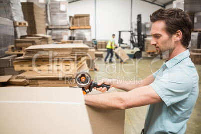 Warehouse worker preparing a shipment