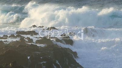 Waves Atlantic Ocean Breaking onto Rocks, slow motion