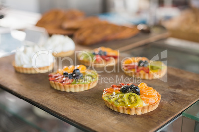 Tray of sweet pastry tarts