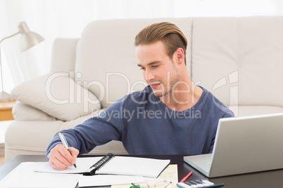 Concentrate man counting his bills