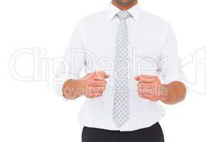 Businessman holding his hands out