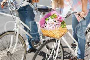 Cute couple on a bike ride