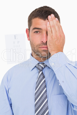 Businessman making an eye test