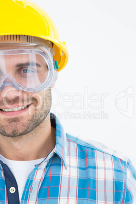 Repairman wearing protective glasses and hard hat