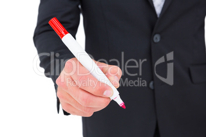 Businessman holding red felt