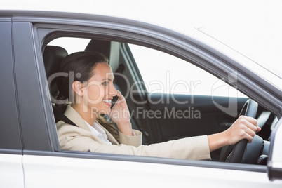 Happy businesswoman on the phone