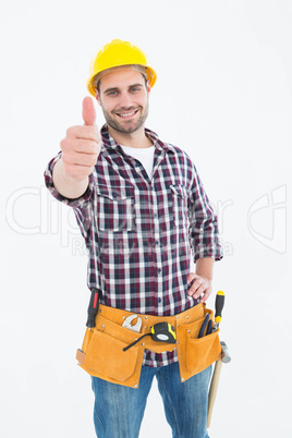 Handyman gesturing thumbs up